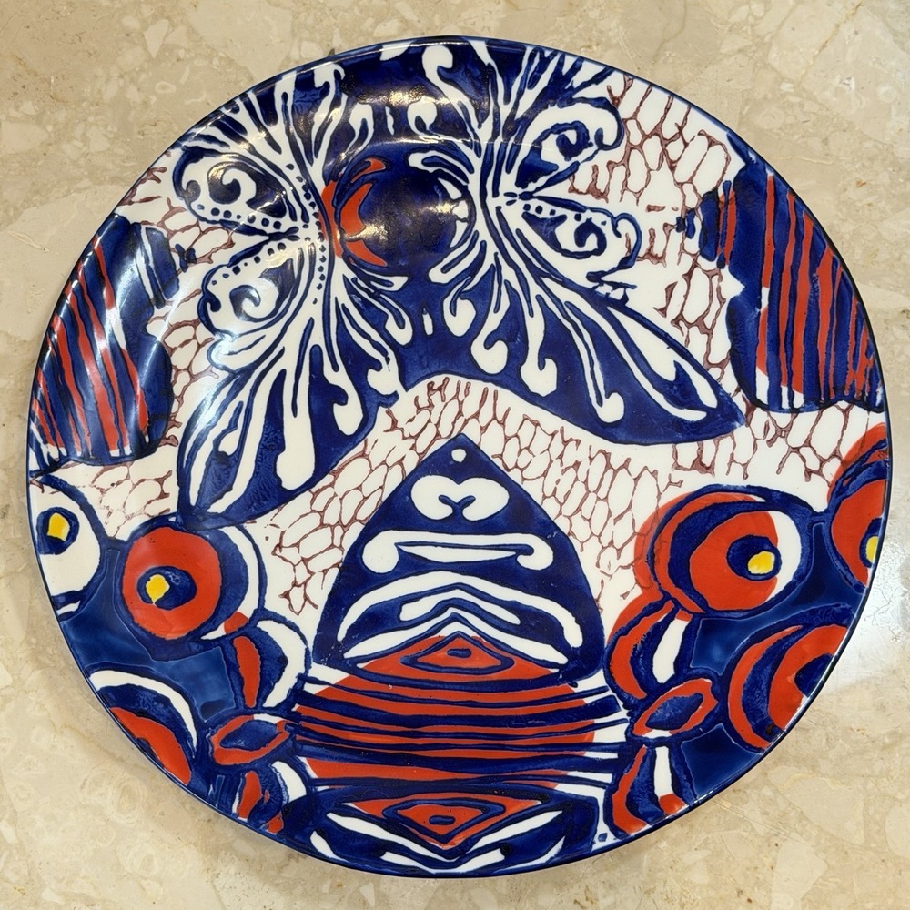 Anthropologie Habari Ceramic Dinner Plate 11" Red White Blue Bon Appetite